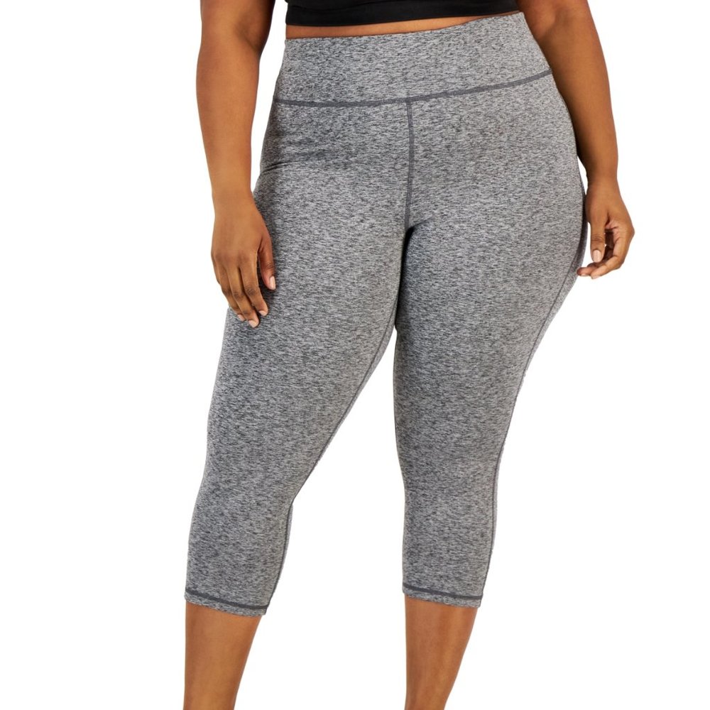 NWT ID Ideology Womens High Rise Crop Back Pocket Leggings Gray Sz 1X $50 B348